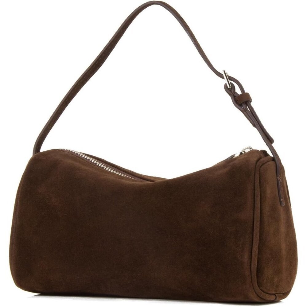 Women Coffee Suede Leather Small Crossbody Shoulder Bag With Adjustable Strap